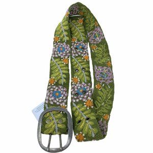 New Jenny Krauss Waist Belt Green Paisley Buckle Embroidered Wool Peru Sz S M L